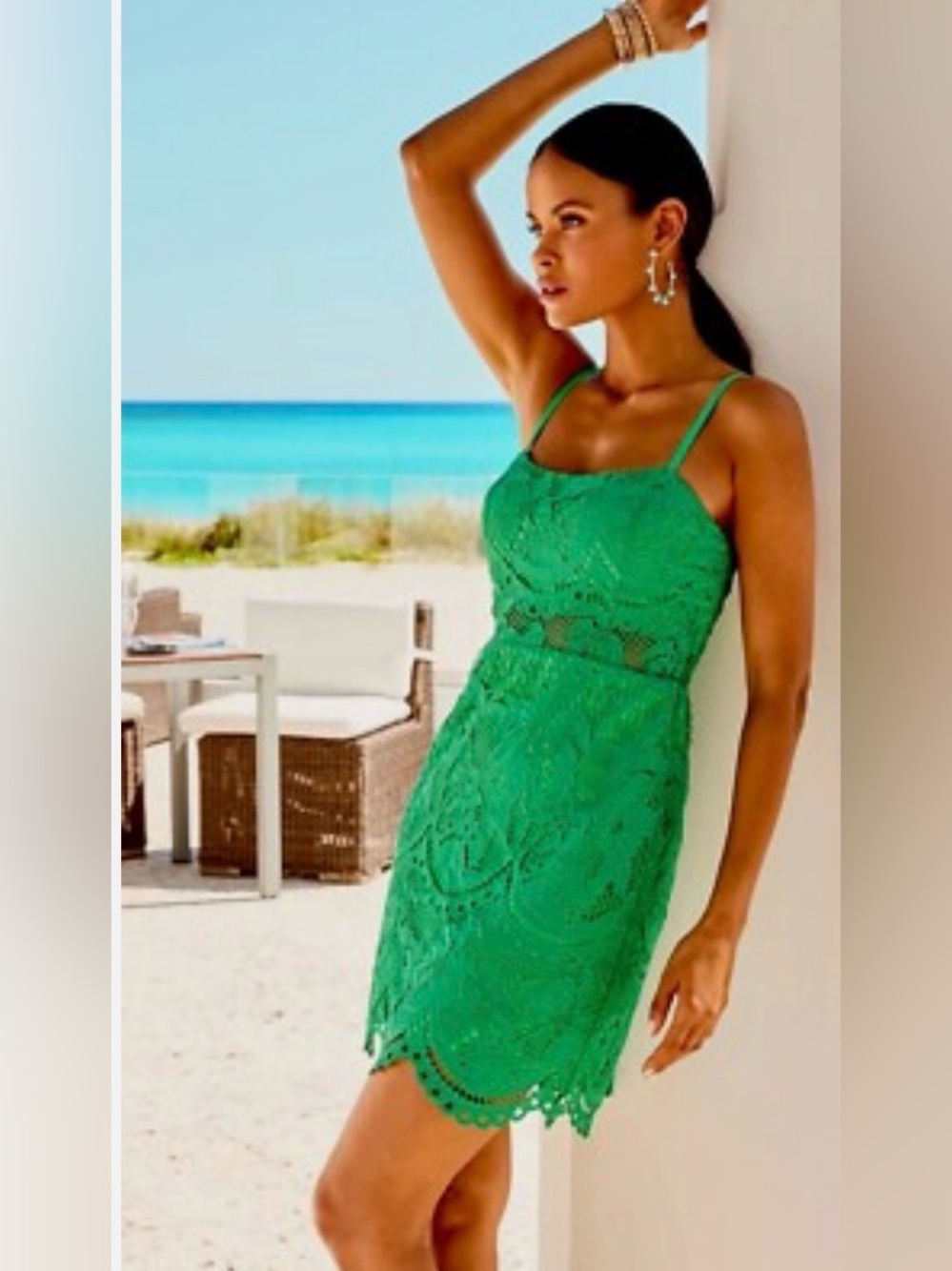 Lilly Pulitzer Risette Lace Dress Brazilian Green Palms In Paradise